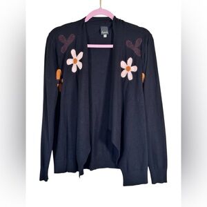 Aaeda Black Retro Floral Cardigan Sweater Womens XL Preppy Cozycore Casual Mod